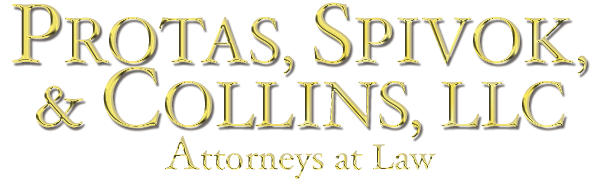 Protas, Spivok, & Collins, LLC Attorneys at Law Logo displayed with golden letters